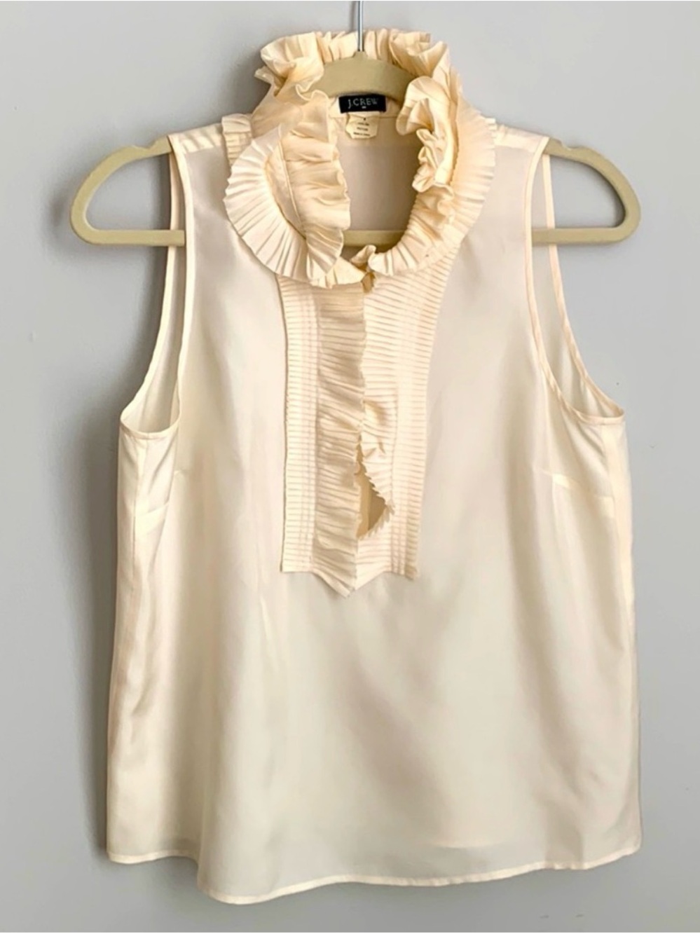 J. Crew Cream Ruffle Collar Sleeveless Blouse